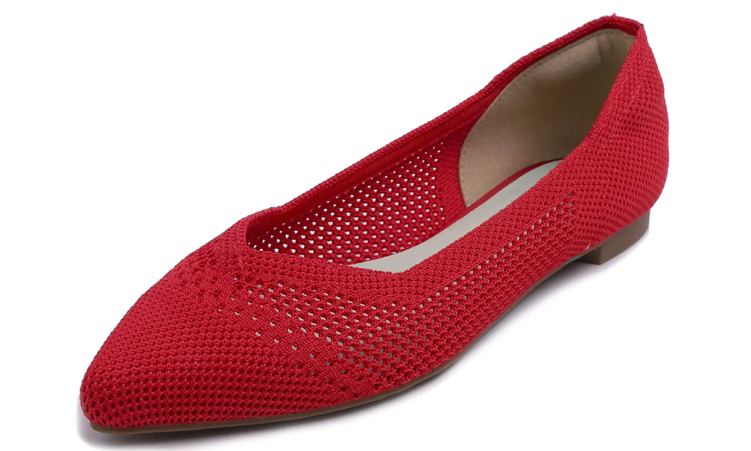 Feversole Women's Woven Fashion Breathable Knit Flat Shoes Pointed Red