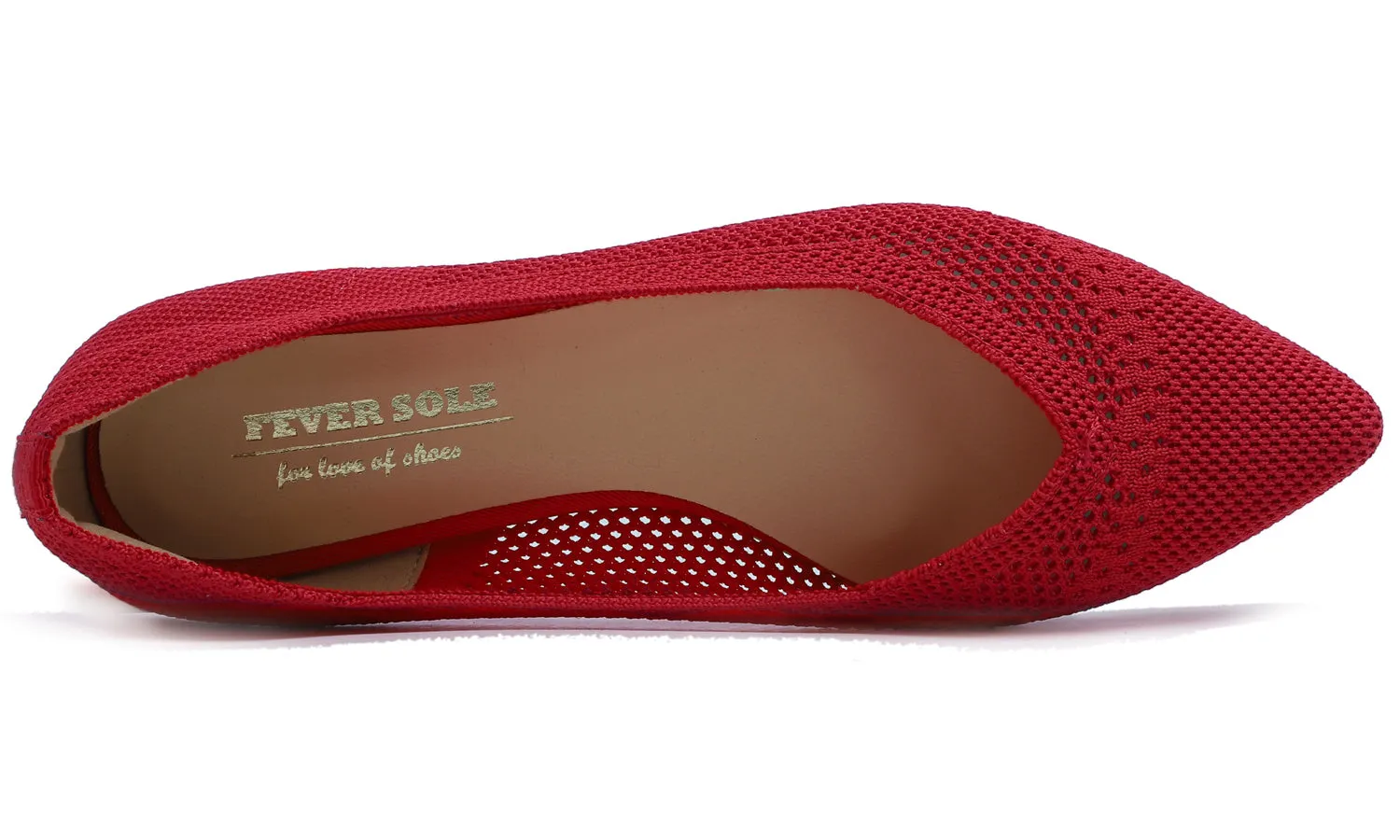 Feversole Women's Woven Fashion Breathable Knit Flat Shoes Pointed Red