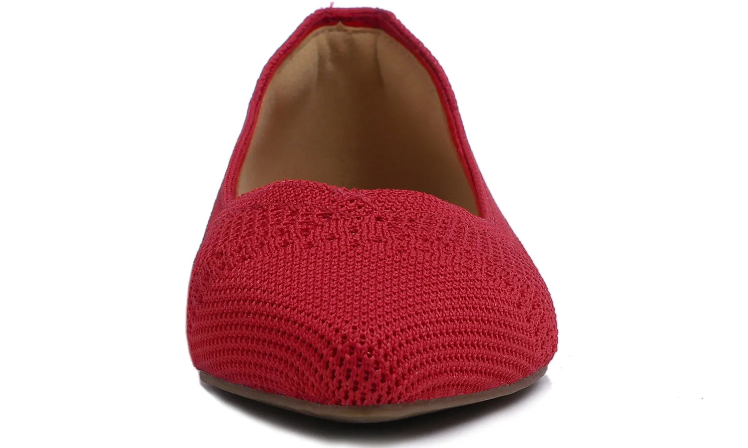 Feversole Women's Woven Fashion Breathable Knit Flat Shoes Pointed Red