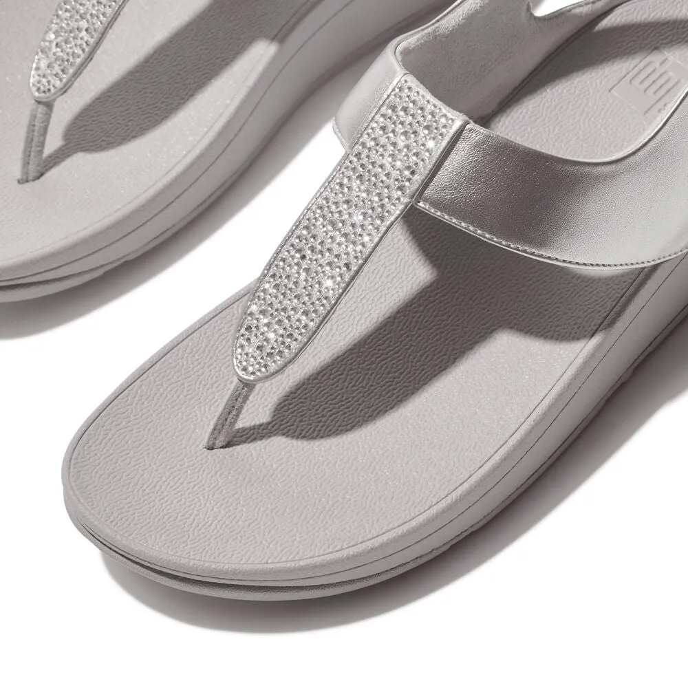 FitFlop Fino Crystal Mix T-Strap Sandals - Silver