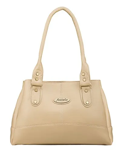 Fostelo Women's Catlin Faux Leather Handbag (Beige) (Large)