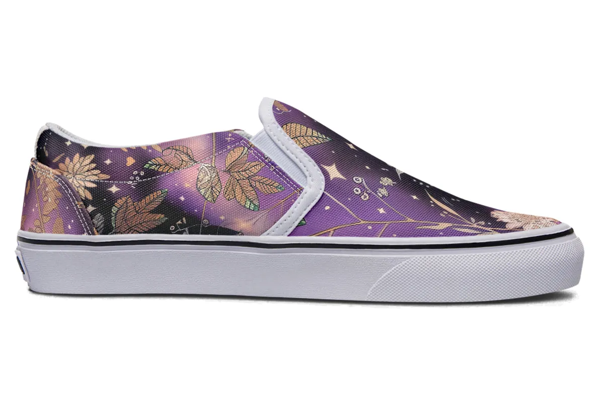 Galactic Bloom Slipons - Comfortable Vegan Canvas Shoes with Easy Elastic In-Step