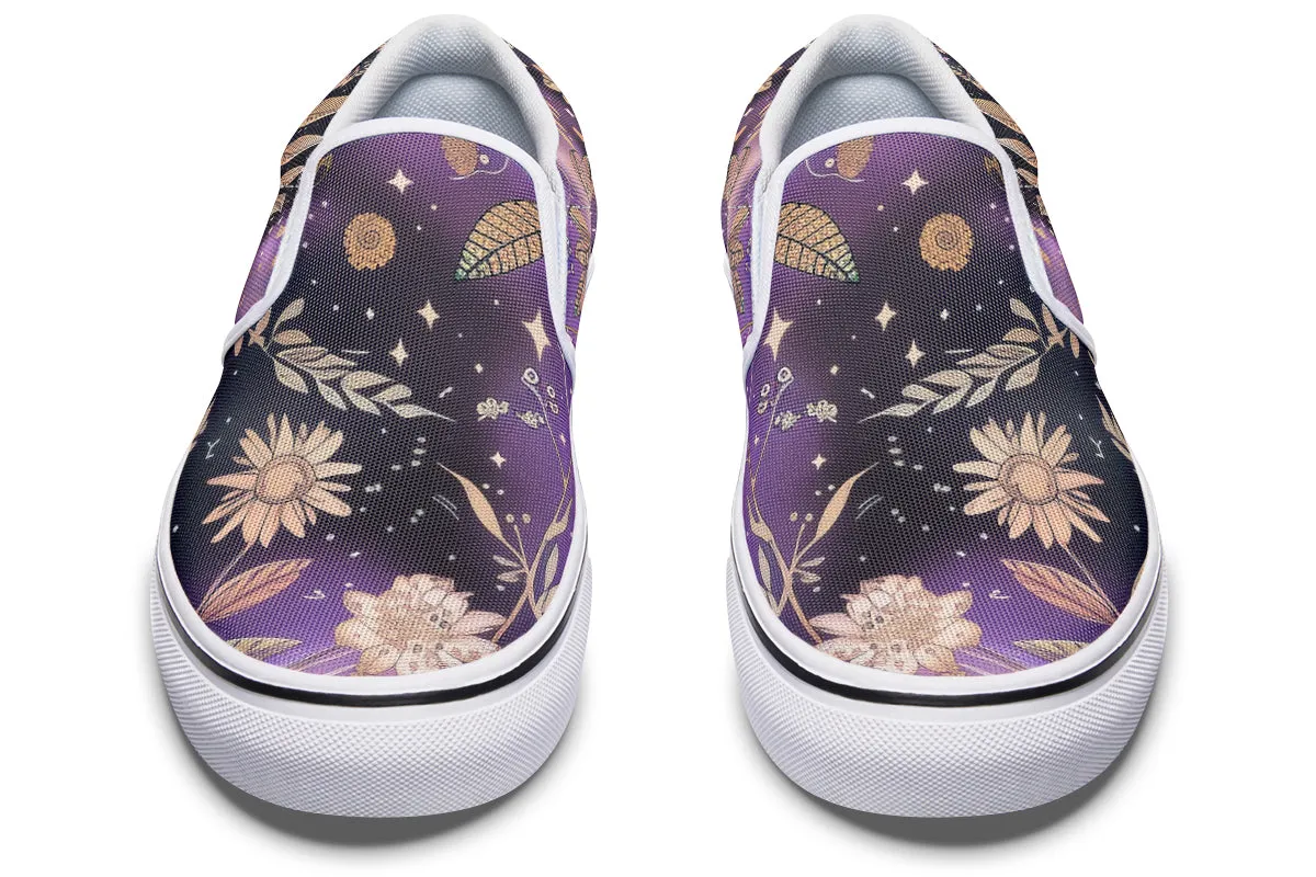 Galactic Bloom Slipons - Comfortable Vegan Canvas Shoes with Easy Elastic In-Step