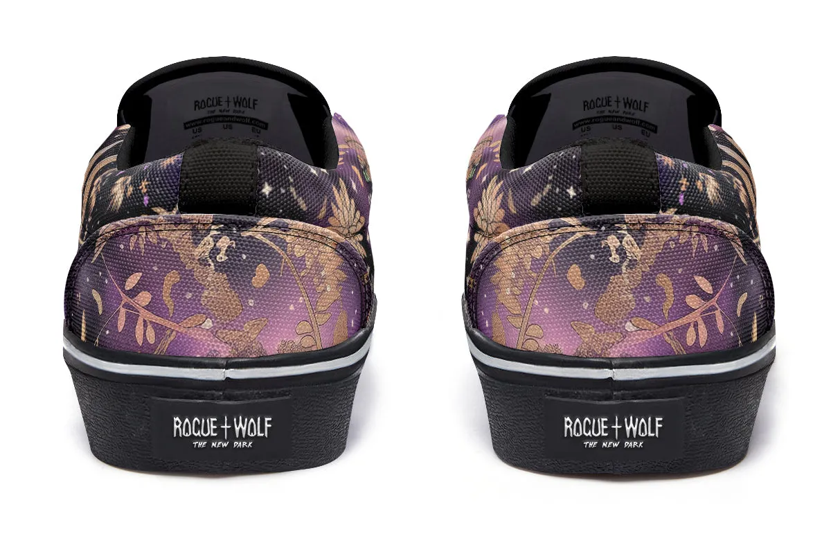 Galactic Bloom Slipons - Comfortable Vegan Canvas Shoes with Easy Elastic In-Step