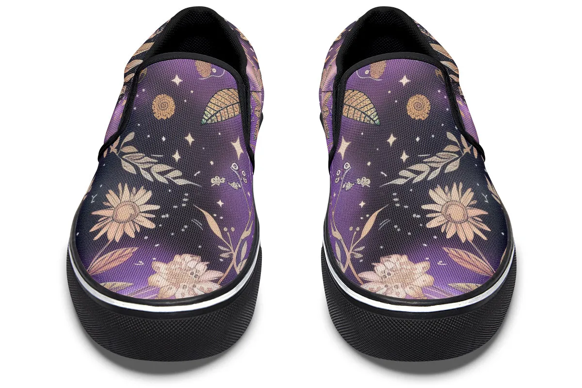 Galactic Bloom Slipons - Comfortable Vegan Canvas Shoes with Easy Elastic In-Step