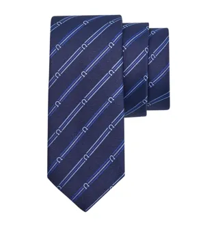 Gancini Print Silk Tie Dark Blue