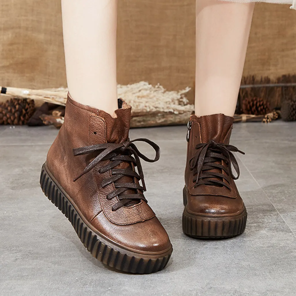 Gift Shoes Autumn Winter Leather Retro Handmade Women's Boots