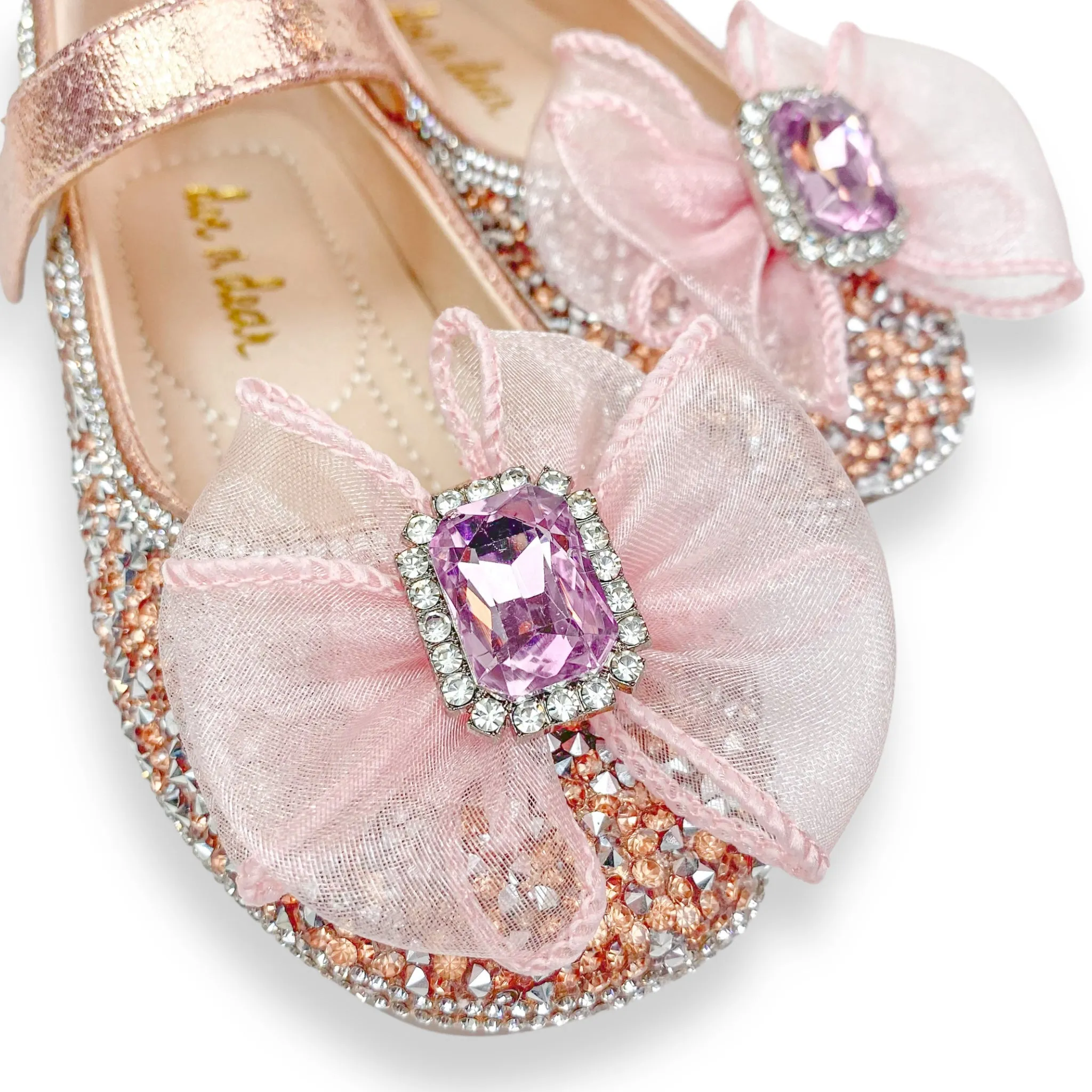 Glitter & Metal Stone Flat Shoes-Pink