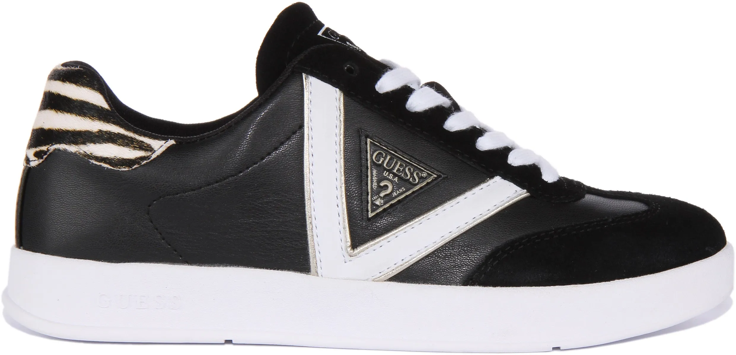 Guess Avaina Triangle Trainer In Black White For Women