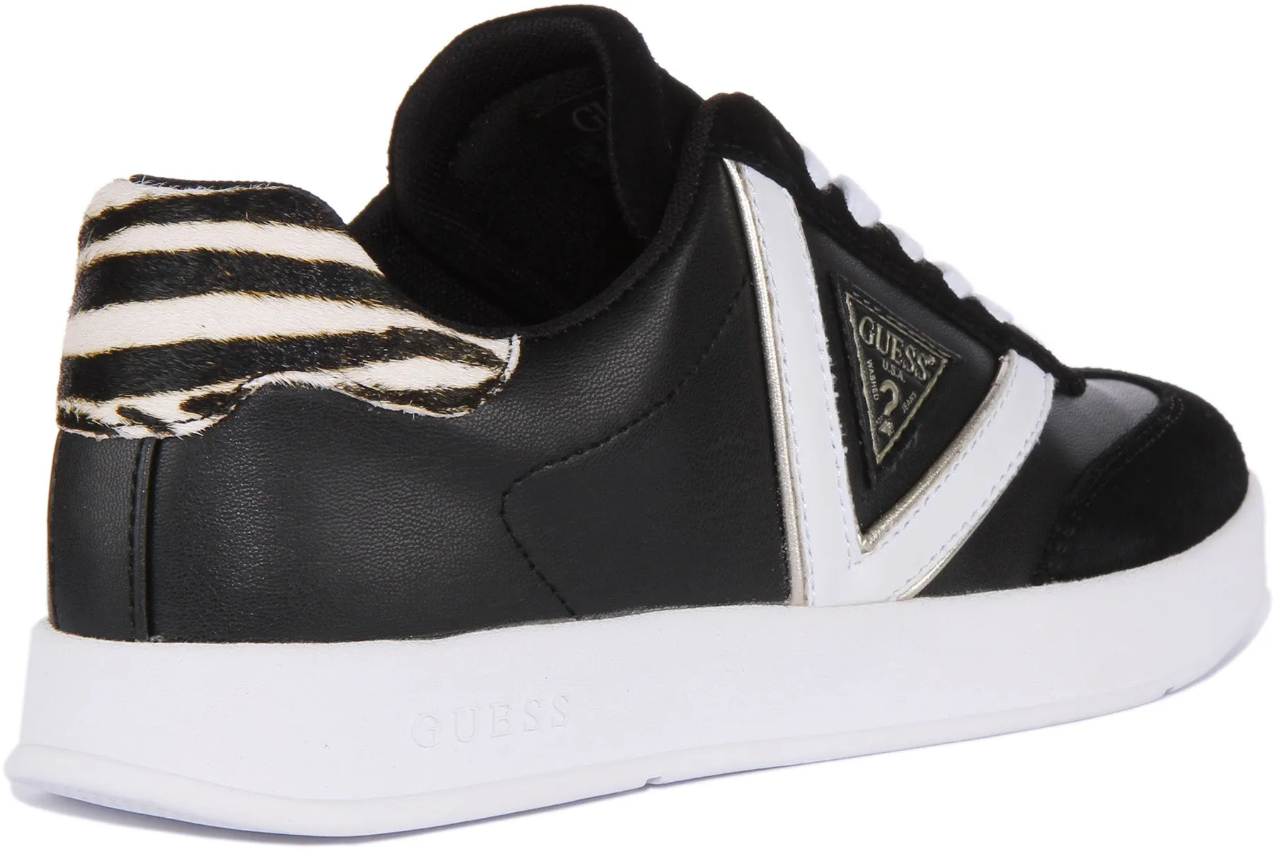 Guess Avaina Triangle Trainer In Black White For Women