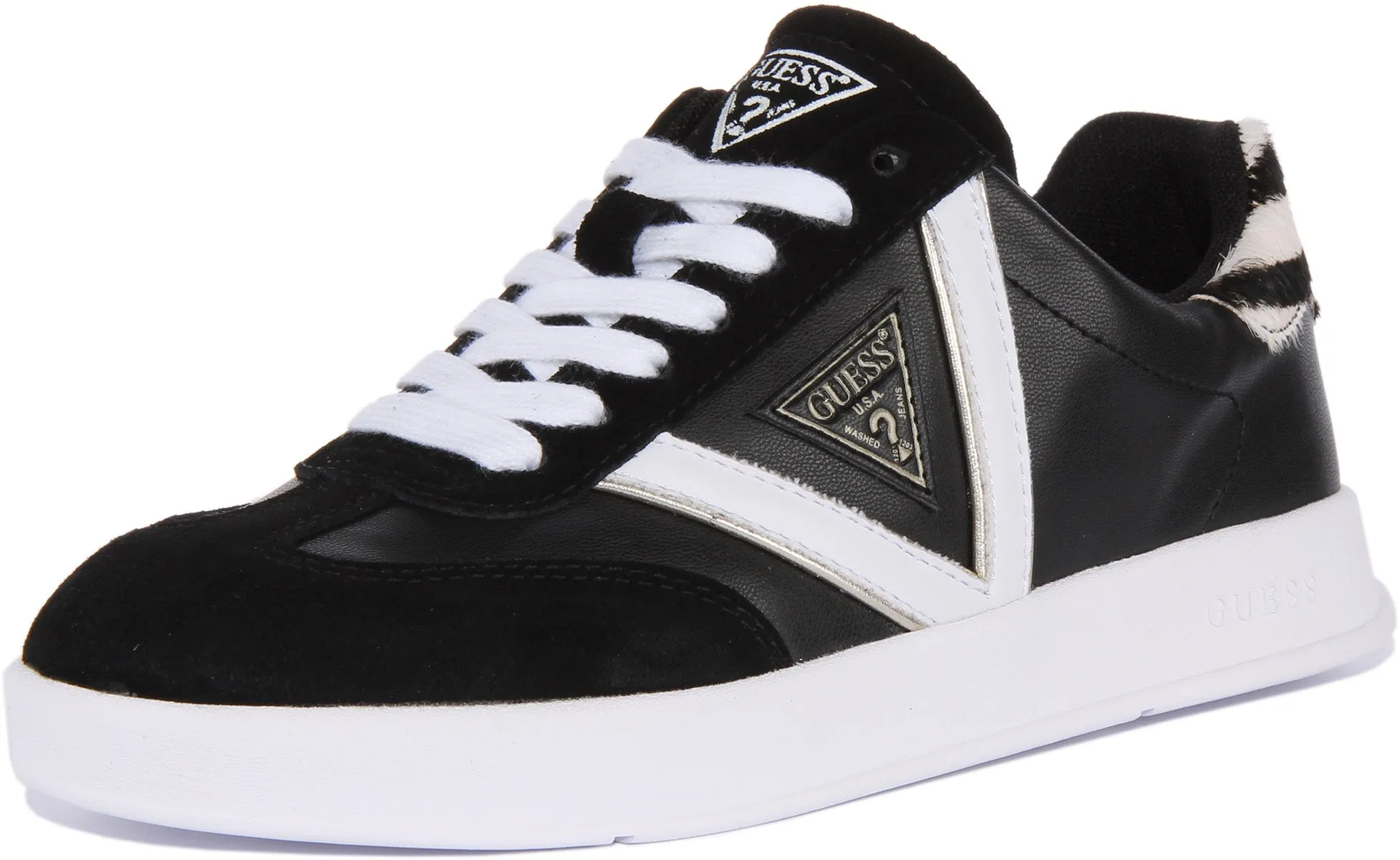 Guess Avaina Triangle Trainer In Black White For Women