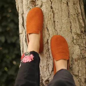 Handmade Leather Barefoot Shoes for Women - Nubuck Orange