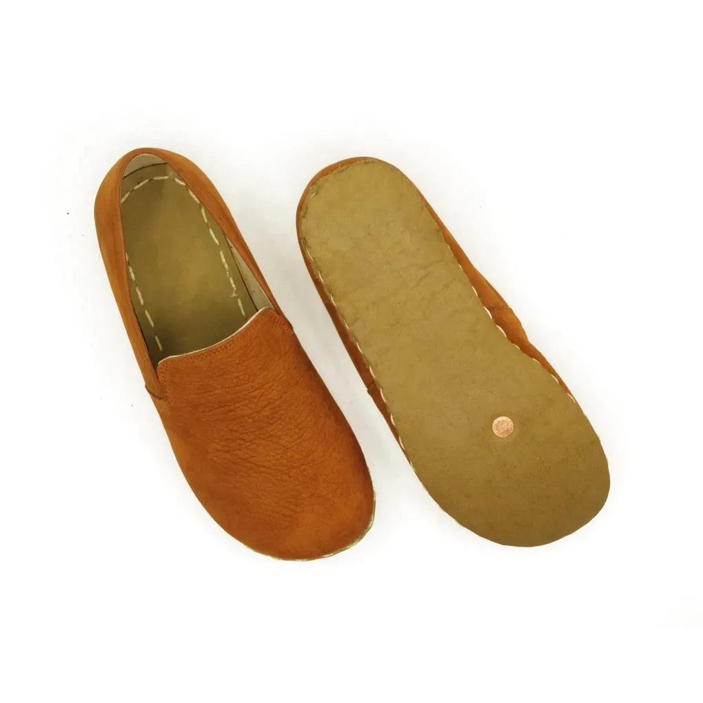 Handmade Leather Barefoot Shoes for Women - Nubuck Orange