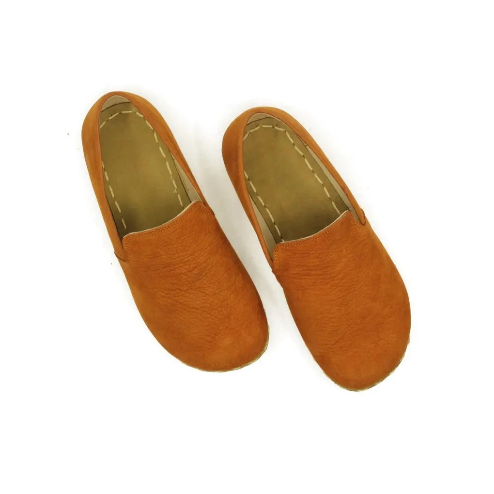 Handmade Leather Barefoot Shoes for Women - Nubuck Orange