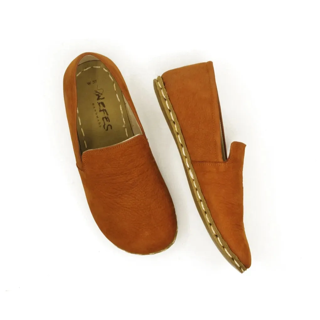 Handmade Leather Barefoot Shoes for Women - Nubuck Orange