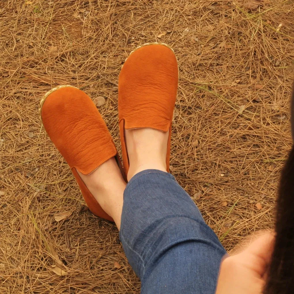 Handmade Leather Barefoot Shoes for Women - Nubuck Orange