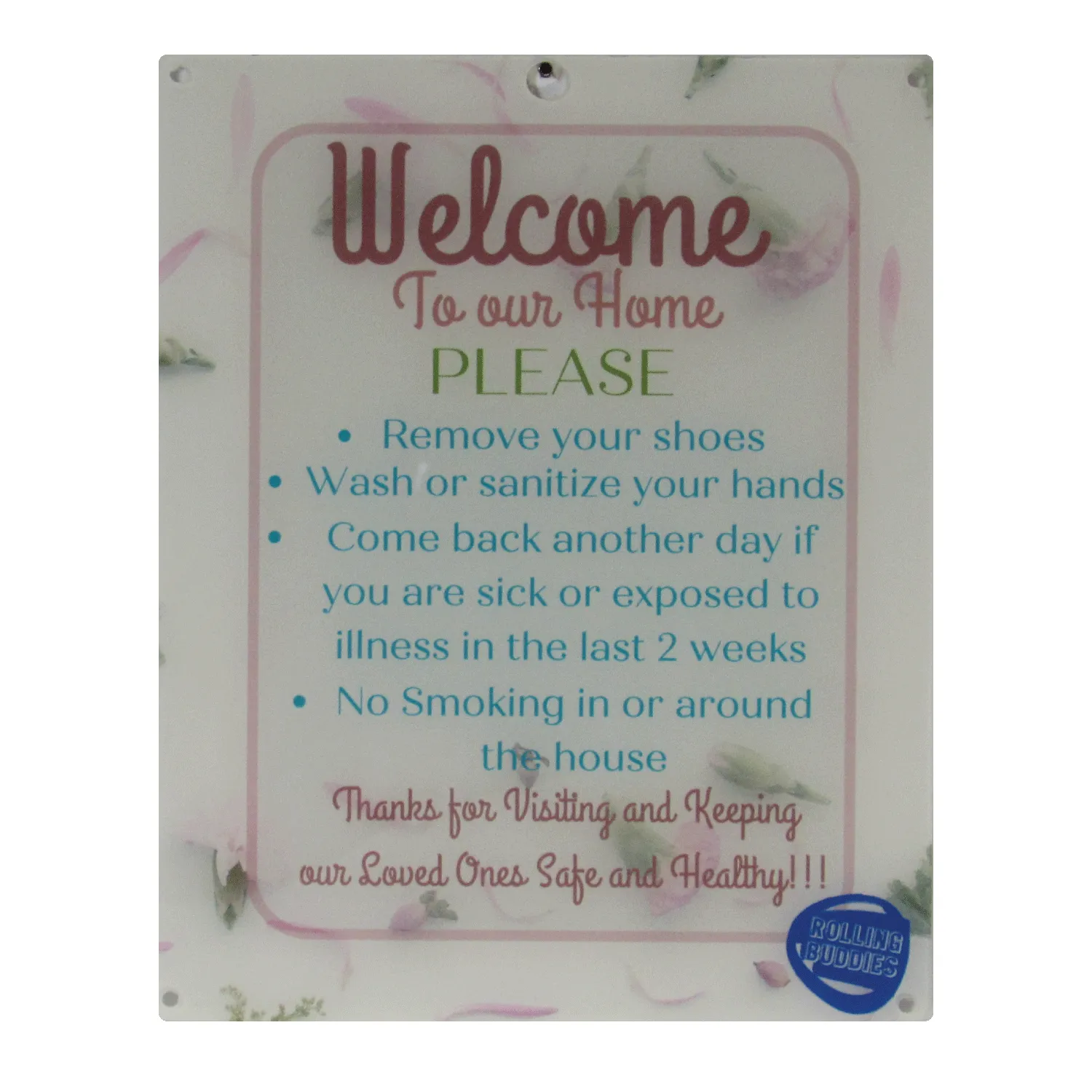 Health Awareness Plastic Door Sign - Pink Flowers