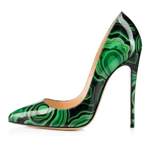 High-heels with Green-and-black Pattern Fashion Evening Party Shoes