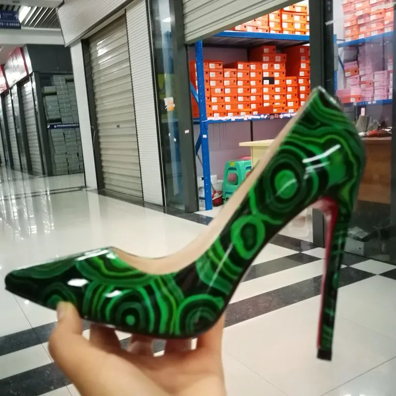 High-heels with Green-and-black Pattern Fashion Evening Party Shoes