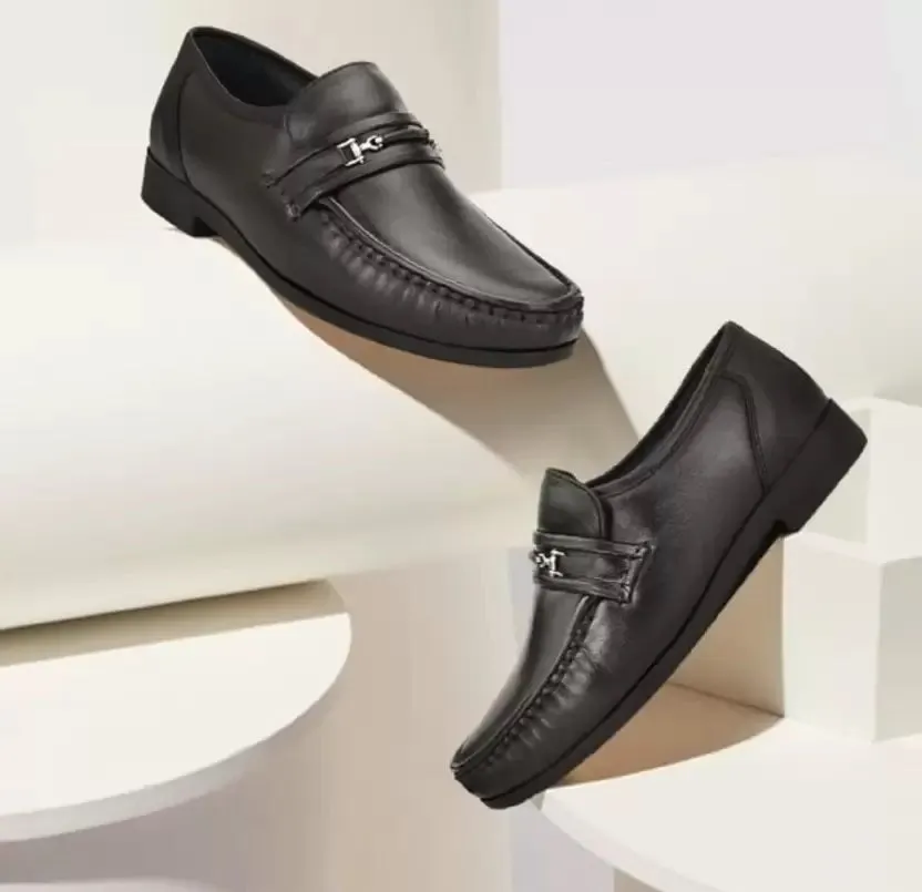 HITZ836 Men's Black Leather Formal  Slip-On Shoes