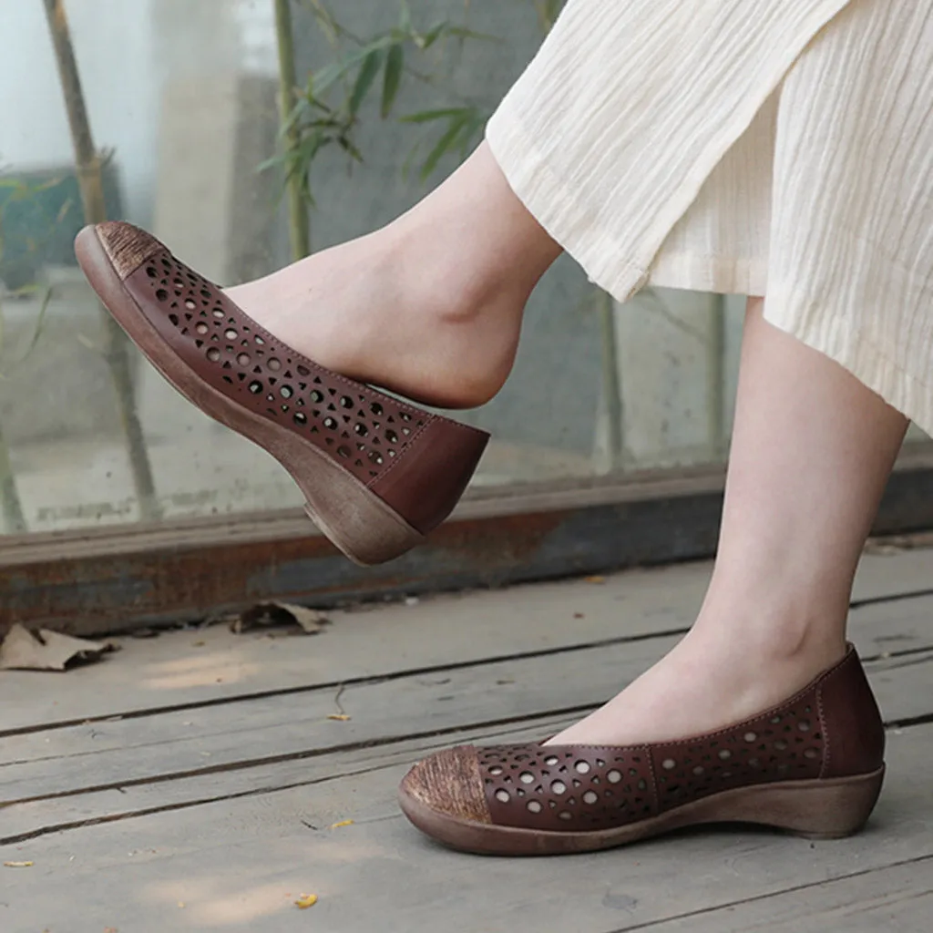 Hollowed Low Heel Leisure Women Flats