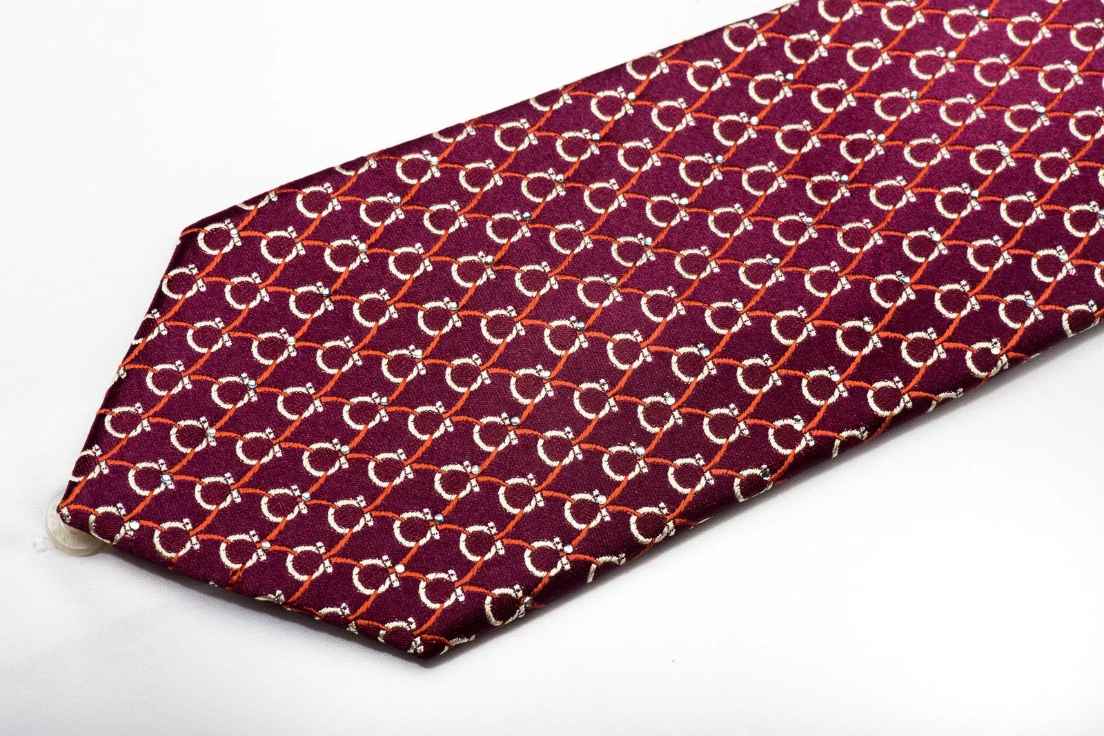 Indian Leaders Men's Silk Tie Golden Horse Shoes On Burgundy Sparkling With Crystal Rhinestones