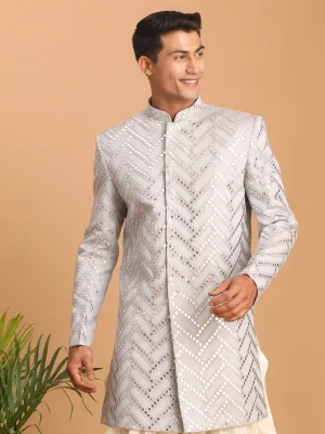 Jashvi Men's Aqua Blue Mirror Indo Western Sherwani Only Top