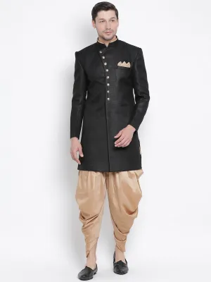 Jashvi Men's Black Silk Blend Kurta and Dhoti Pant Set