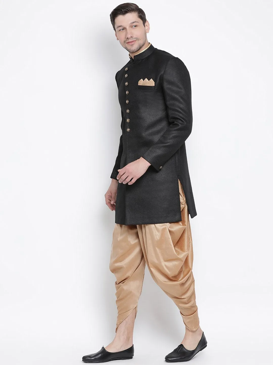 Jashvi Men's Black Silk Blend Kurta and Dhoti Pant Set