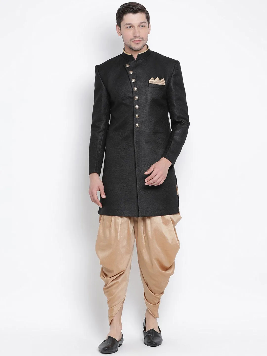 Jashvi Men's Black Silk Blend Kurta and Dhoti Pant Set