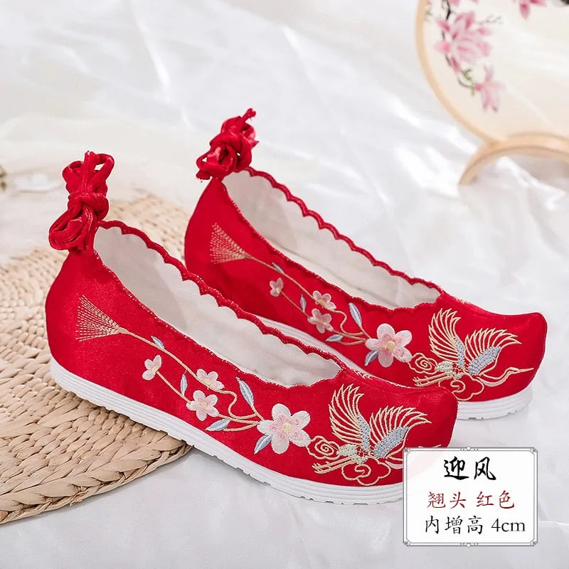 JOSKAA New Hanfu shoes, embroidered shoes, women's antiquity shoes, heightened Chinese elements, ancient bow shoes