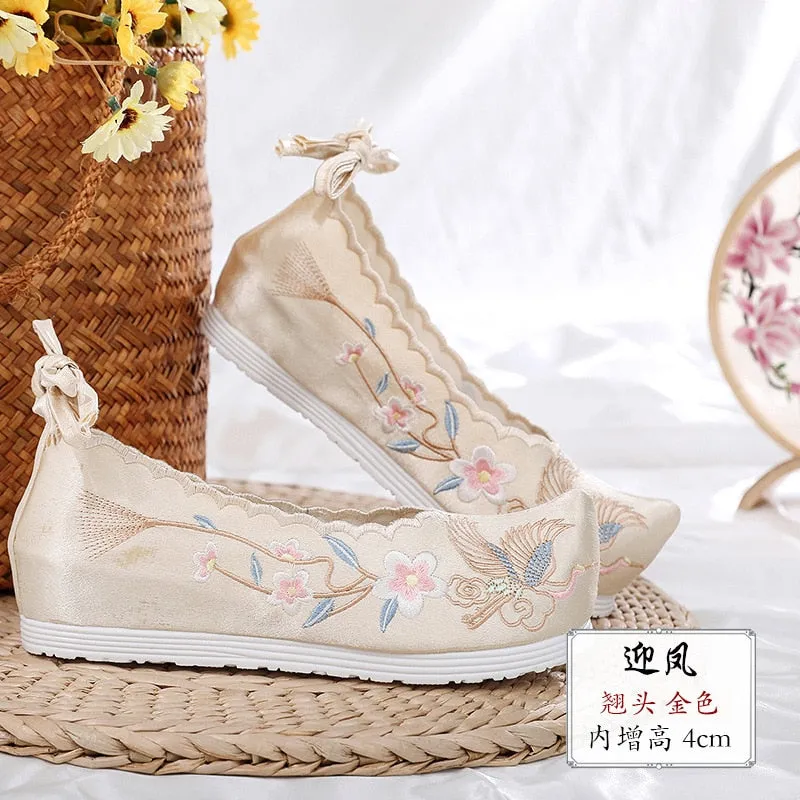 JOSKAA New Hanfu shoes, embroidered shoes, women's antiquity shoes, heightened Chinese elements, ancient bow shoes