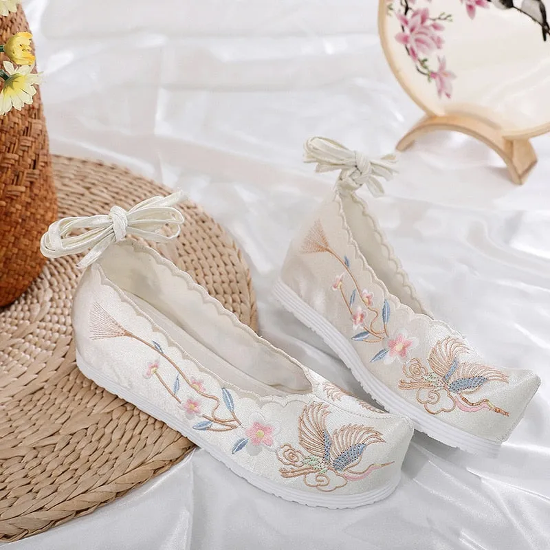 JOSKAA New Hanfu shoes, embroidered shoes, women's antiquity shoes, heightened Chinese elements, ancient bow shoes