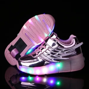 K02 LED Light Single Wheel Wing Roller Skating Shoes Sport Shoes, Size : 37 (Pink)