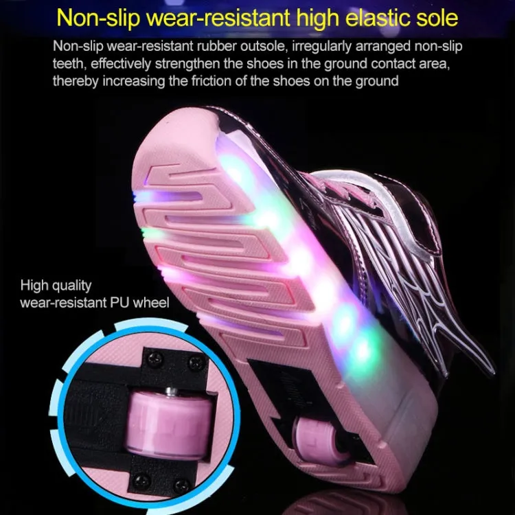 K02 LED Light Single Wheel Wing Roller Skating Shoes Sport Shoes, Size : 38 (Gold)