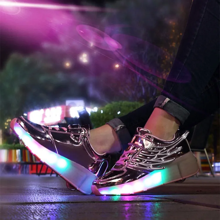 K02 LED Light Single Wheel Wing Roller Skating Shoes Sport Shoes, Size : 38 (Gold)