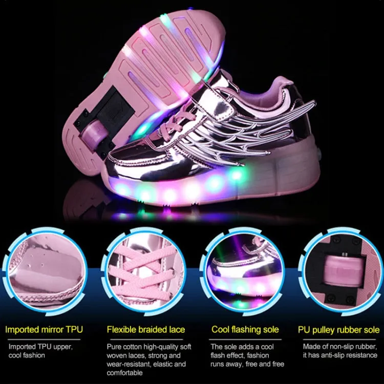 K02 LED Light Single Wheel Wing Roller Skating Shoes Sport Shoes, Size : 38 (Gold)