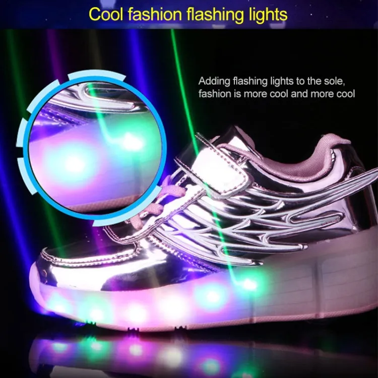 K02 LED Light Single Wheel Wing Roller Skating Shoes Sport Shoes, Size : 38 (Gold)