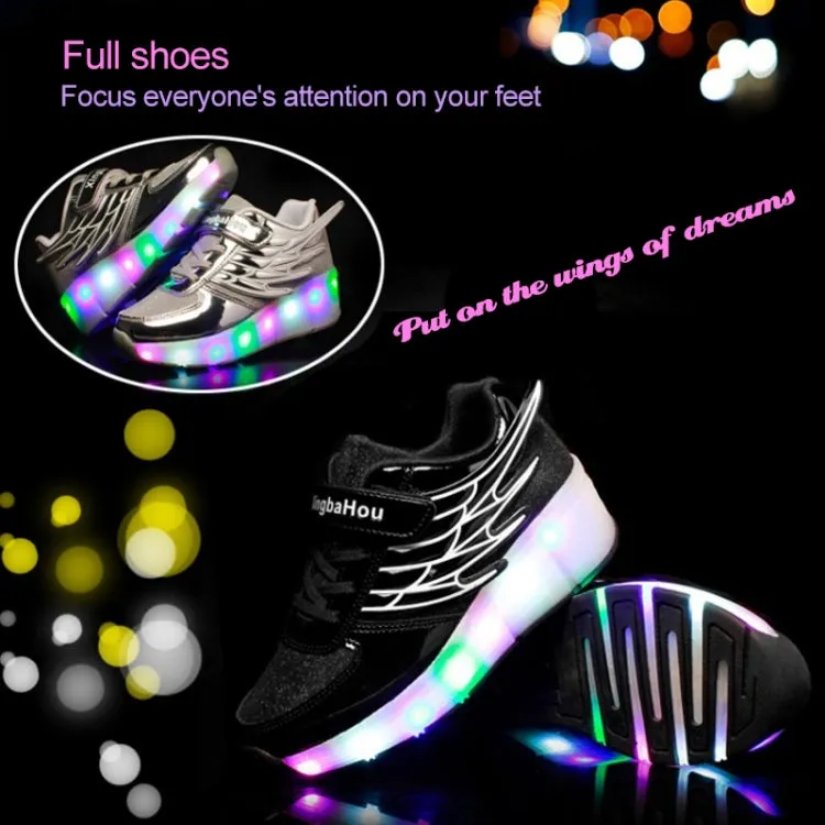 K03 LED Light Single Wheel Wing Mesh Surface Roller Skating Shoes Sport Shoes, Size : 35 (Gold)