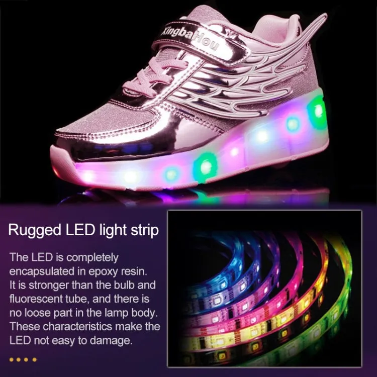 K03 LED Light Single Wheel Wing Mesh Surface Roller Skating Shoes Sport Shoes, Size : 35 (Gold)