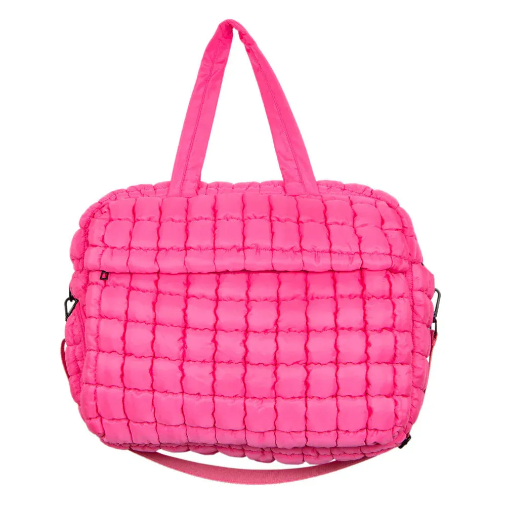 Katydid Light Hot Pink Quilted Duffel Weekender Bag w/ Pass-Thru Slip