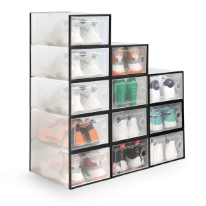 KEPLIN Stackable Shoe Storage Boxes - 12-Pack, Durable & Space-Saving Organizer Set for Closet, Wardrobe & Home - 33x23x14.5cm