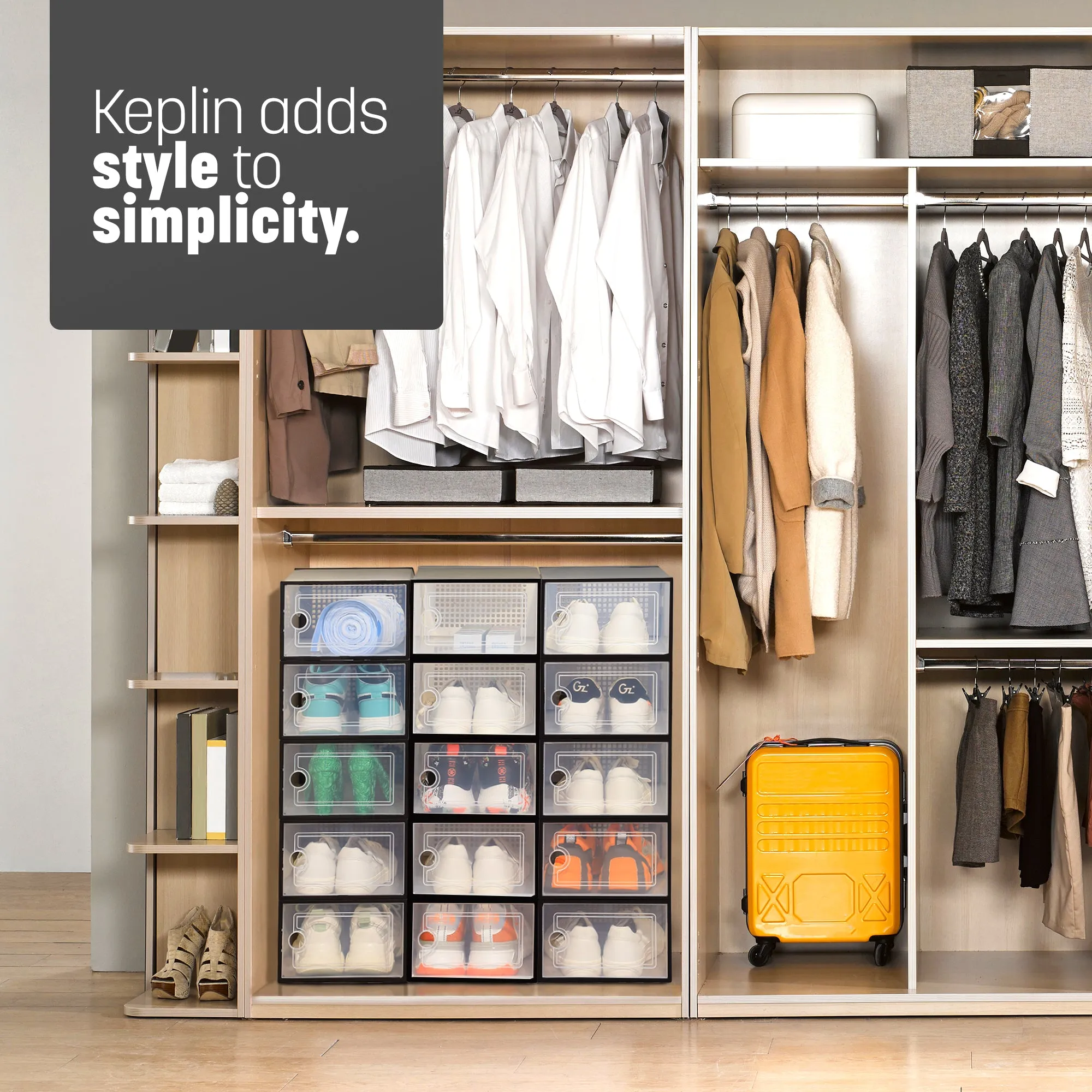 KEPLIN Stackable Shoe Storage Boxes - 12-Pack, Durable & Space-Saving Organizer Set for Closet, Wardrobe & Home - 33x23x14.5cm