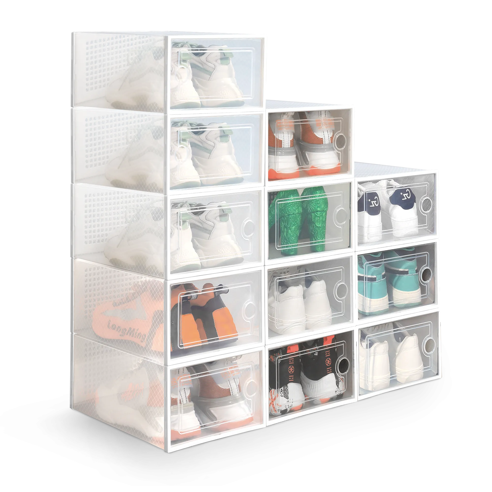 KEPLIN Stackable Shoe Storage Boxes - 12-Pack, Durable & Space-Saving Organizer Set for Closet, Wardrobe & Home - 33x23x14.5cm