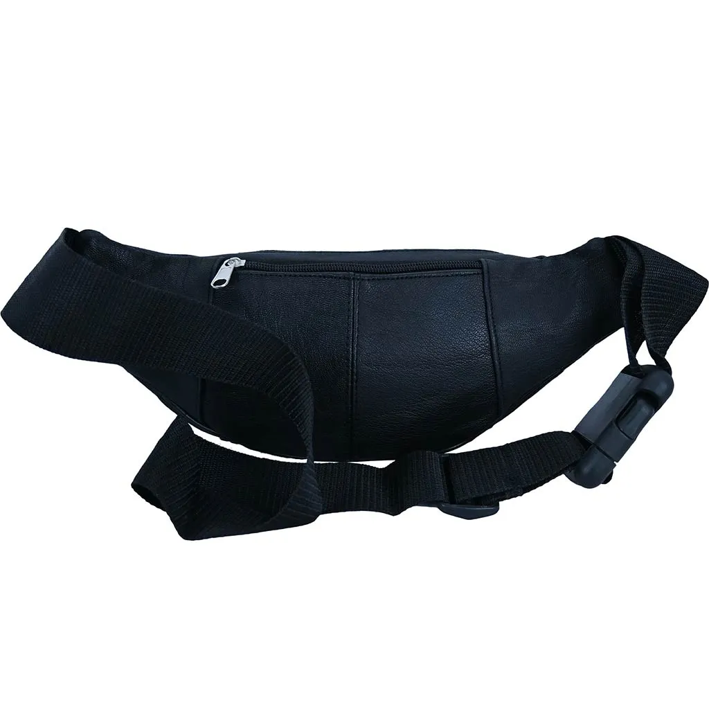 Leather Fanny Pack Purse 7-Zipper Pouches Waist Bag