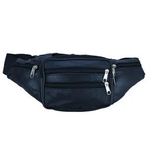 Leather Fanny Pack Purse 7-Zipper Pouches Waist Bag