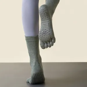 Lengthened Sweat-absorbing Non-slip Yoga Five-finger Socks, Color: Dark Green(Free Size)