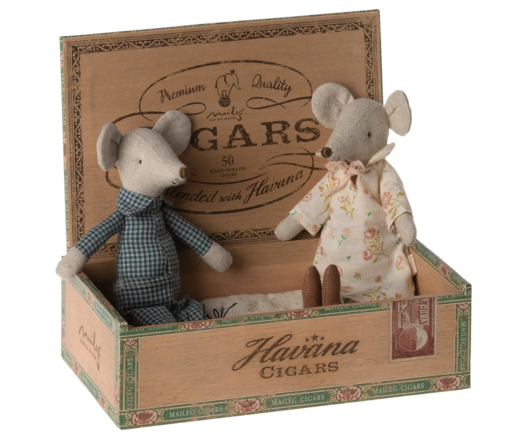 Maileg Grandma and Grandpa mice in cigarbox