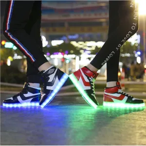 Men Color Block LED Light Up Sole Sports Skate Shoes