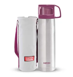 Milton Glassy 1000 Thermosteel 24 Hours Hot and Cold Water Bottle with Drinking Cup Lid, 1 Litre, Pink | Leak Proof | Office | Gym | Home | Kitchen | Hiking | Trekking | Travel